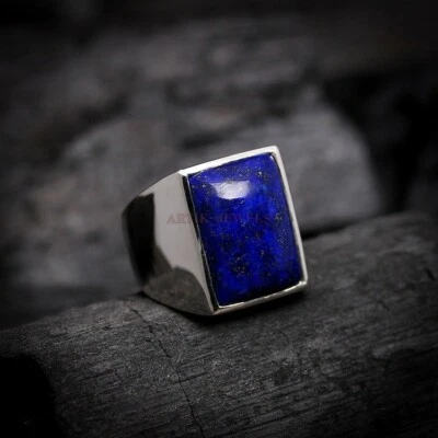 Anello In Argento Sterling 925 Con Gemma Naturale In Lapis Lazuli Per Uomo #984 - Immagine 1 di 3