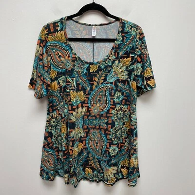 Camiseta LulaRoe Mujer Negra Naranja Cachemira Manga Corta Scoop Swing Perfecta L Foto 1 de 4