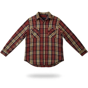 Camicia uomo Woodland media manica lunga flanella rosso blu vintage tasche - Foto 1 di 5