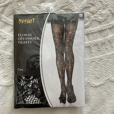 Spirit Floral Openwork Black Tights Fish Nets Size M/L - Image 1 of 4
