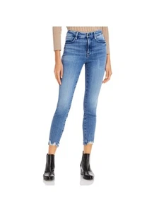 GOOD AMERICAN Womens Blue Zippered Skinny Faded Ripped High Waist Jeans 24 - Picture 1 of 6