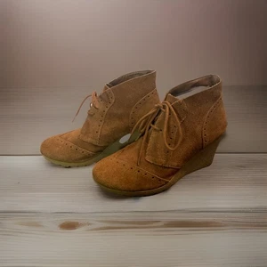MIA Raphaella Brown Tan Suede Wedge Bootie Size 9.5 M - Picture 1 of 15