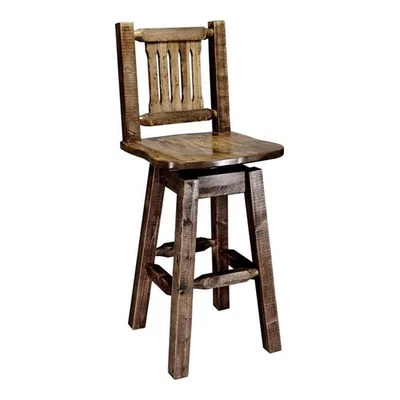 Montana Woodworks Homestead 30" Transitional Wood Swivel Barstool in Brown - Image 1 of 4