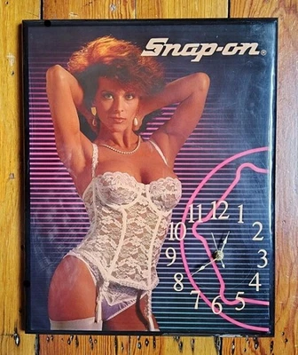 Snap On Tools 1980s Ann Margaret Lingerie Pinup Girl Wall Clock 14 x 21 Works - Image 1 of 4