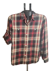 Ralph Lauren kariertes Flanellhemd mit Knopfleiste rot & grün Urlaub Damen Medium - Bild 1 von 7