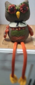 Owl Shelf Sitter Plush Sand Bag Plaid Orange Fall Autumn 12" Dangle Legs - Picture 1 of 8