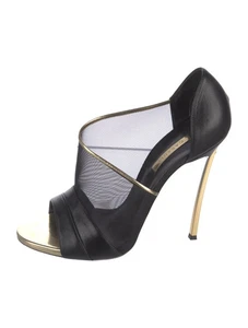 CASADEI Black Mesh Leather D'Orsay Pumps Blade Heels Size 10 IT 40 Very Good - Picture 1 of 5