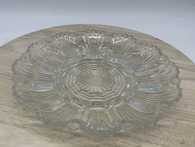 Clear Glass Deviled Egg Platter Round Serving Tray 12 Egg Wells Centerpiece - Image 1 of 4