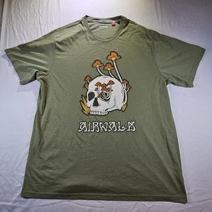 Airwalk Graphic T-Shirt Mushrooms Skull Green Short Sleeve Mens Tee Used 3XL - Picture 1 of 9