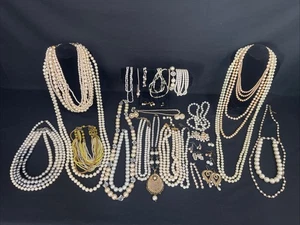 Vintage To Now Pearl Jewelry Lot Necklaces Earrings Bracelets 39 Items - Picture 1 of 15