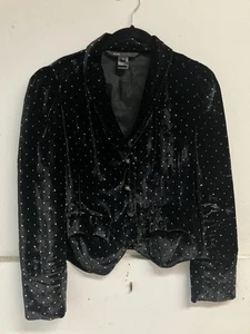 Marc Jacobs Velvet Silk Black Silver Polka Dot Vintage Blazer Jacket, Size 6 - Picture 1 of 5