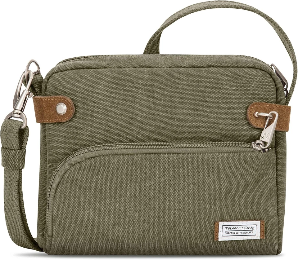 Travelon Anti-Theft Heritage Small Crossbody Bag Sage 9.75 .75 .5