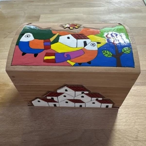 Vintage Holz Handarbeit handbemalt Schmuckschatulle Volkskunst Made in El Salvador - Bild 1 von 11