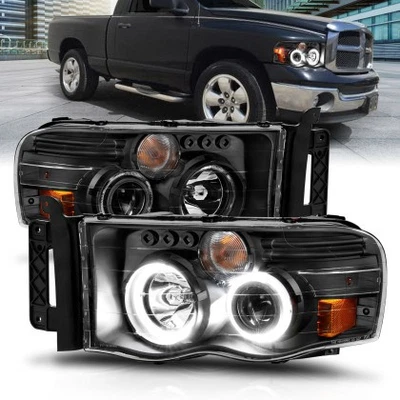 ANZO Projector Headlights w/ Halo Black Clear Amber for 02-05 Dodge Ram 1500 Foto 1 de 4
