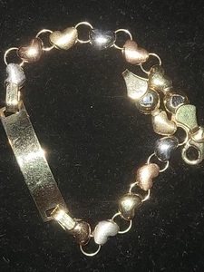 14k Gold Childrens I.D. Bracelet, Gold Heart Bracelet, Kids Gold I.D. Bracelet - Picture 1 of 13