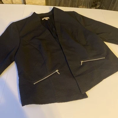 Chaqueta Blazer Roz & Ali Negra Frente Abierto Bolsillo con Cremallera Texturizada Talla 1X Nueva Foto 1 de 4