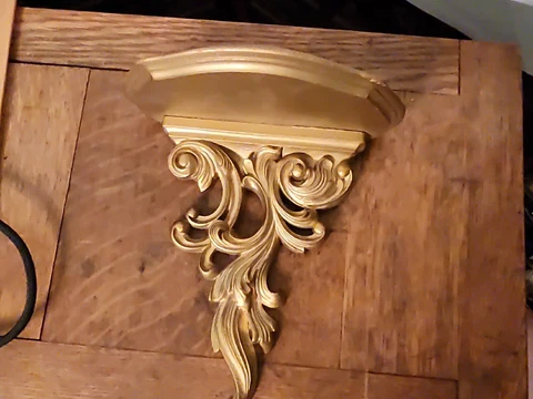 Antique French Art Nouveau Deco Carved & Gilt Wood Wall Bracket Shelf TRINKET Cover