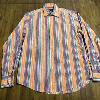 Dragonfly Rock n Roll Mens Western Button Up Shirt Size Medium Orange Striped - Image 1 of 4