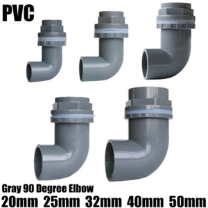 PVC Elbow 90° Pipe Fittings 20~50mm Tank Connector Bulkhead For Aquarium Grey - Picture 1 of 14