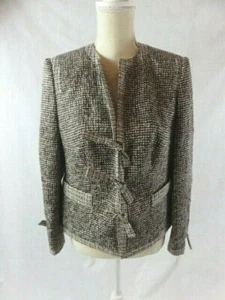 Rena Lange Silk Blend Truffle/Ivory Blazer Jacket Size 12 - Picture 1 of 10