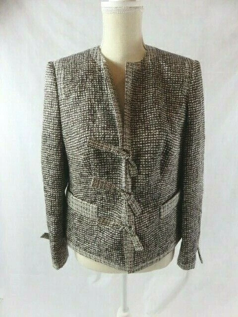 Rena Lange Silk Blend Truffle/Ivory Blazer Jacket Size 12 - Imagem 1 de 4