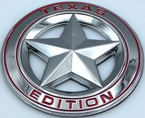 3D METAL Texas Edition Emblem Sticker Lone Star Badge 3"  (Silver/Red) Truck - Picture 1 of 12