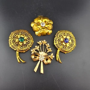 Spilla vintage ottone tono oro lotto di 4 spille gioielli estate set - Foto 1 di 12