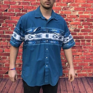 Hawaiian Blue Shirt Men's Size XL Button Up Wavey Casual Party Summer Shirt - Picture 1 of 3
