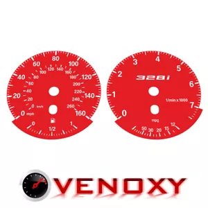 BMW E90 E92 328i 160 mph + kmh Red Custom Gauge Faces + illuminated logo - Bild 1 von 1