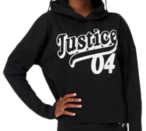 Justice Girls Hoodie Sweatshirt Black Warm Fleece Pullover Glitter Logo Size 7/8 - Picture 1 of 10