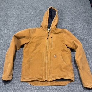 Carhartt Jacket Mens Medium Brown Quilt Lined Duck Canvas Worn 100786 Hooded - Picture 1 of 17