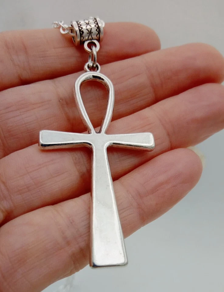 Collar Ankh Grande Llave de la Vida CRUZ Colgante Big Goth Rock Vintage Tono Plata Foto 1 de 4