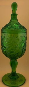 Vintage Green Depression Glass Covered Pedestal Candy Dish Jar Eagle/Star 13" - Picture 1 of 3