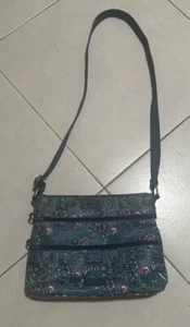 SAKROOTS 3-Zip Crossbody Handtasche beschichtete Baumwolle blau Canvas Riemen - Bild 1 von 3
