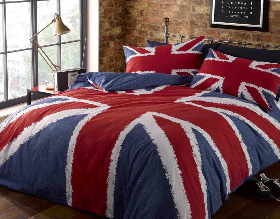 Union Jack O Inghilterra Bandiera Blu Rosso Bianco Copri Piumino Letto Set Nuovo - Immagine 1 di 1