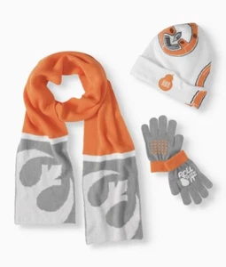 Star Wars BB8 Boy's 3 Piece pc Hat Scarf Gloves Set NWT OSFM Disney White,Orange - Picture 1 of 4
