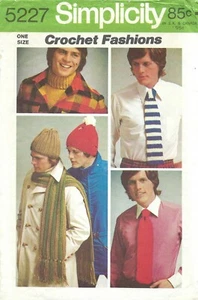 Simplicity 5227 Crochet Ties, Scarf, Hat & Turtleneck Dickey for Men RETRO 70s - Picture 1 of 4