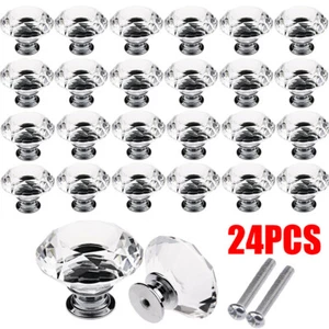 24PCS Crystal Door Knob Diamond Round Cabinet Furniture Cupboard Drawer Handle - Picture 1 of 11