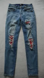 AMIRI hellblau gerissene Jeans Denimhose rot Blumenmuster Patches Größe 29W - Bild 1 von 8