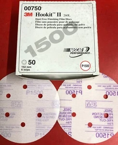 3M 00750 HOOKIT II 260L DUST FREE FINISHING FILM P1500 GRIT (50) DISCS 6" INCH - Picture 1 of 6