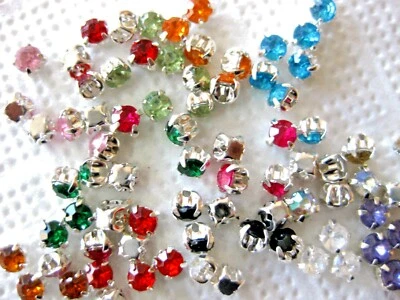 MARKENLOS 100 piedras acrílicas de pedrería con ribete plateado, 4 mm, para coser, color a elegir, P4E