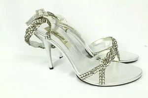 Claudio Milano Leather Shoes Silver Crystal Size 39 Italy $420 (US 8.5) - Picture 1 of 5