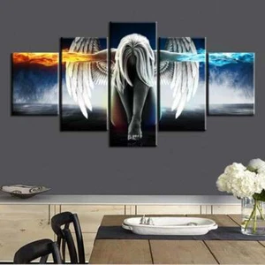 Multi Panel Print Angel Fire And Ice Canvas 5 Piece Wall Art Heaven Wings Woman - Picture 1 of 11
