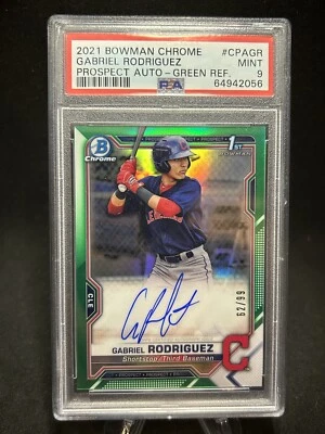 GABRIEL RODRIGUEZ AUTO 2021 Bowman Chrome GREEN REFRACTOR #/99 RC PSA  9 - Image 1 of 2