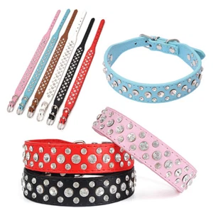 Luxus Diamant Hund Haustier Halsband Bling Strass Kristall PU Leder Welpe Halskette - Bild 1 von 18