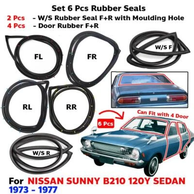 Fits Datsun Sunny B210 120Y 4D SED 1973-77 Weatherstrip Rubber Seal 6 PCS G07 Foto 1 de 4