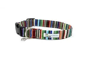 Collar de perro ajustable a rayas verdes y plomo a rayas opcional a juego - Imagen 1 de 5