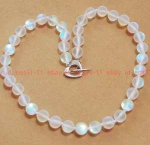 8/10/12mm White Gleamy Rainbow Moonstone Round Gems Beads Necklace 18'' - Picture 1 of 15