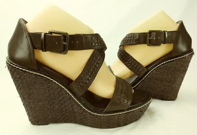 Zapatos Sandalias para mujer Banana Republic 10 M cuero marrón tejido tacón de cuña 1719 Foto 1 de 4