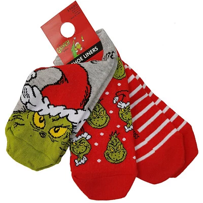 The Grinch Shoe Liners Socks 3 Pairs Ladies Womens UK 4-8 Primark Xmas Dr Suess - Image 1 of 4
